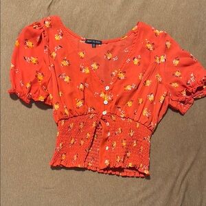 Heart & Hips Red Floral Smocked Blouse